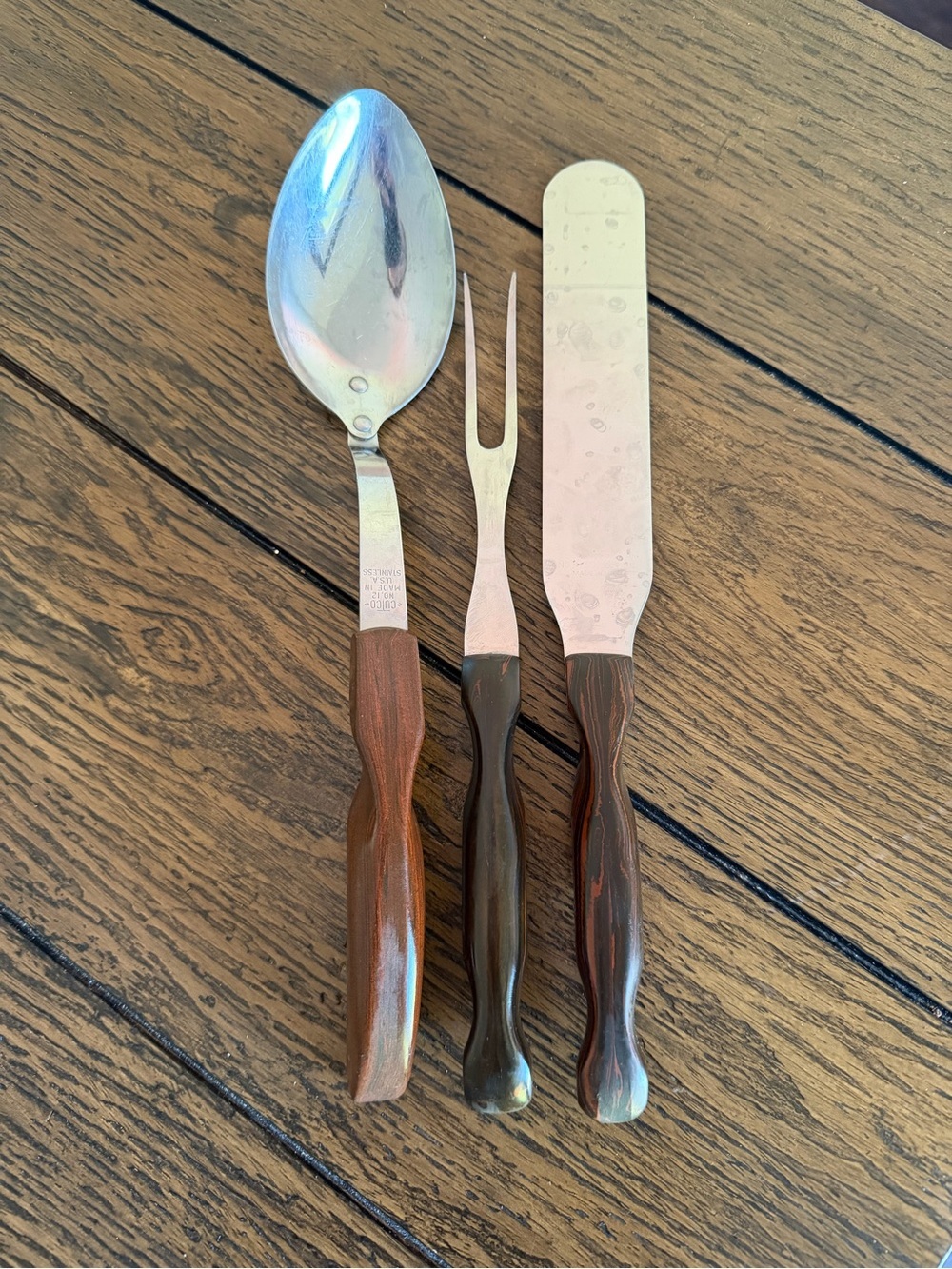 Vintage CUTCO Chef's Carving Serving fork Spoon Spreader Orange Brown Handle
